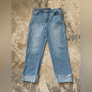 BCBGeneration Light Blue Mega Cuff Wide Leg Jeans Frayed Hem Size 30